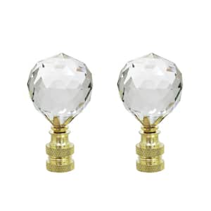 2-1/4 in Clear Faceted Crystal Lamp Finial with Brass Plated Finish (2-Pack)