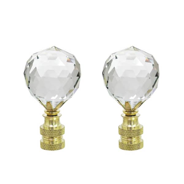 Aspen Creative Corporation 2-1/4 in Clear Faceted Crystal Lamp Finial with Brass Plated Finish (2-Pack)
