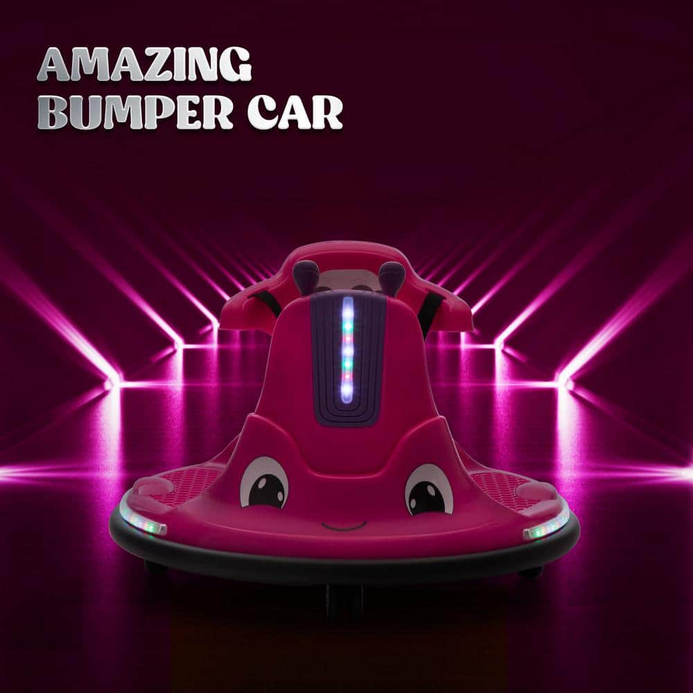 Pink 12-Volt Kids Electric Bumper Car with LED Lights