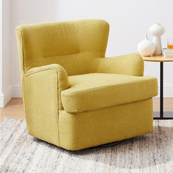 Art Leon MIA Yellow Fabric and Lamb Fleece Accent Arm Chair
