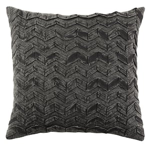 Black Modern Chevron Stitched 18 in. x 18 in. Square Decorative Throw Pillow