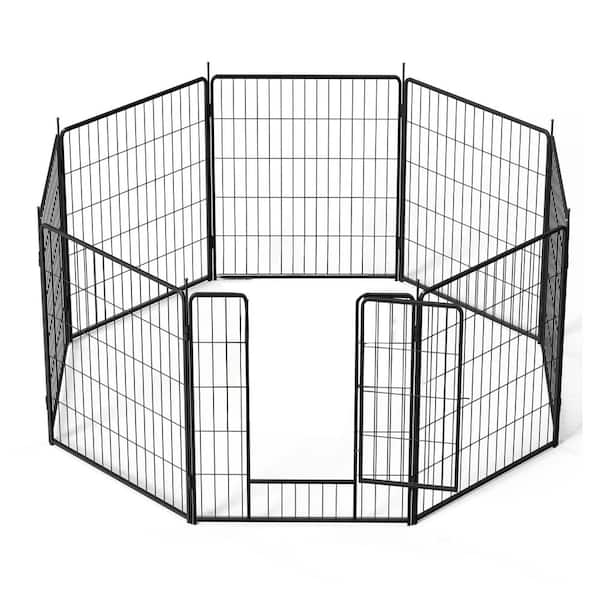 Tunearary 32 in. High Outdoor Black Metal Heavy-Duty Collapsible Portable Pet Pen Dog Pen with Gravity Gate Lock, 8-Pieces