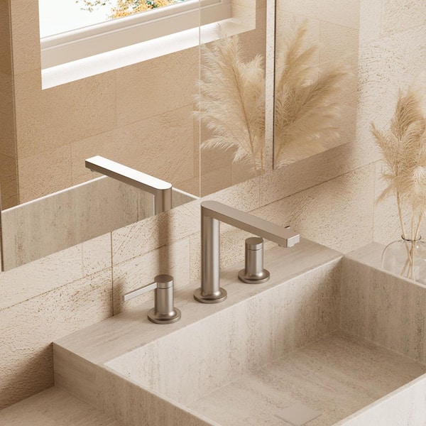 TINIAN 8 in. Widespread Double Handles Bathroom Faucet in Brushed Nickel Valve Included (1-Pack)