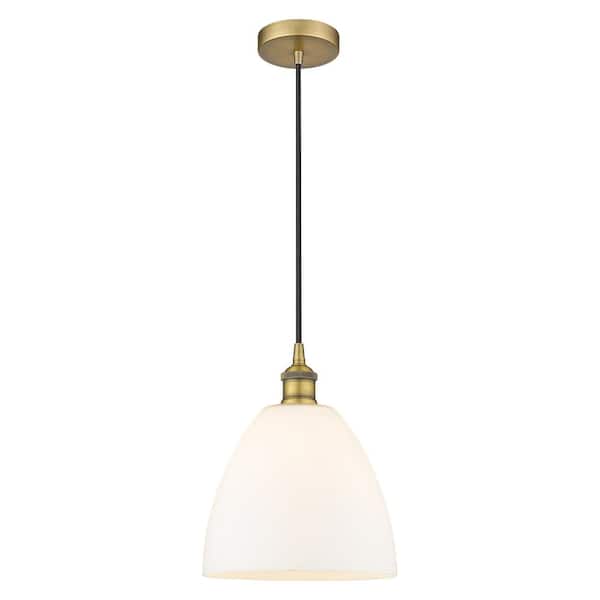 Edison Dome 60-Watt 1-Light Brushed Brass Standard Mini Pendant Light with Painted Glass Shade, No Bulbs Included