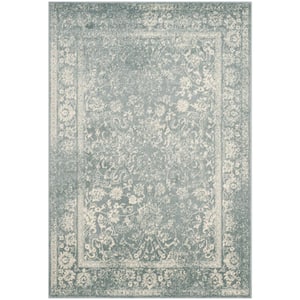 Adirondack Slate/Ivory 5 ft. x 8 ft. Border Distressed Area Rug