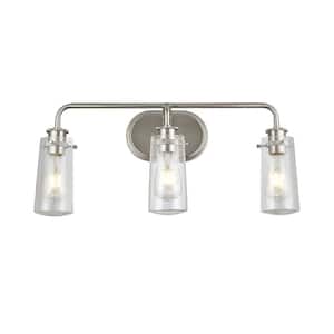 8 in. 3-Light Brushed Nickel Vanity Light with Clear Seedy Glass Shades