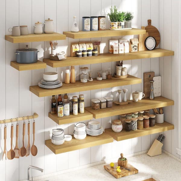 36 in. W x 12 in. D Natural Oak Floating Shelves Set of 2