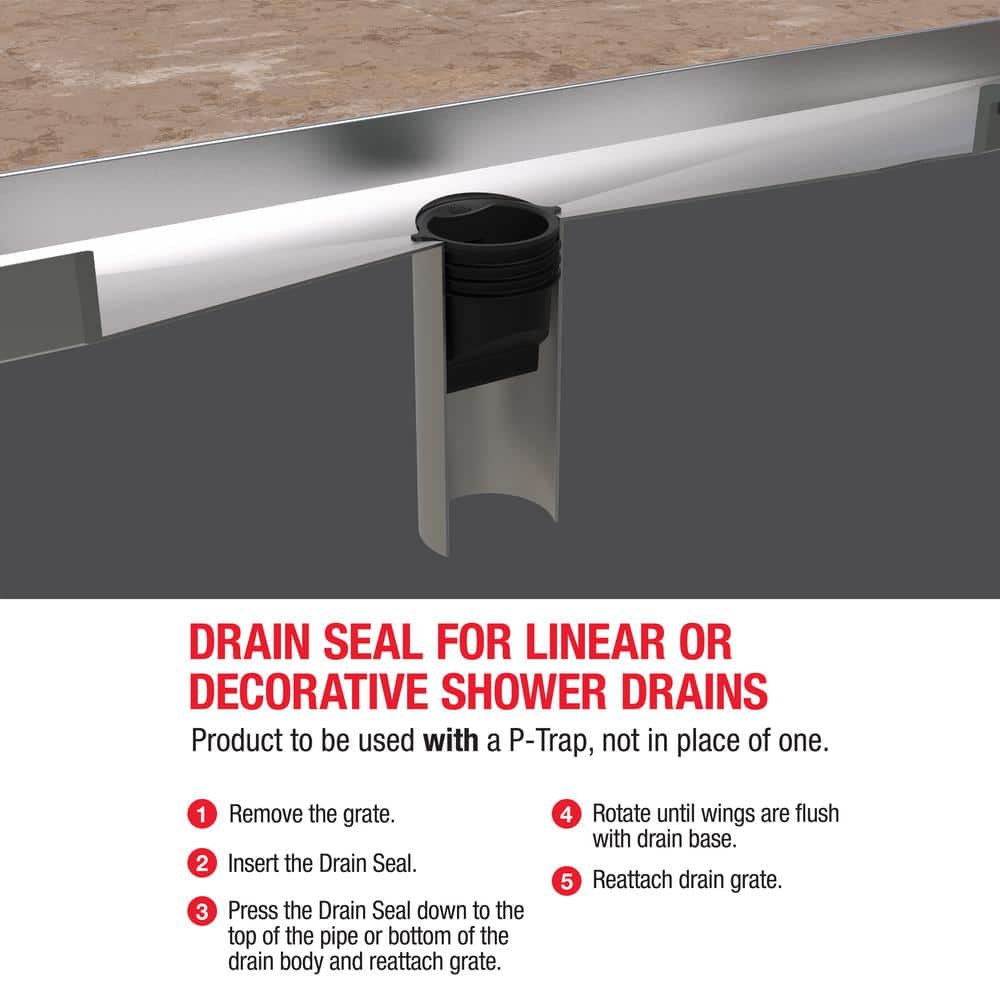 Black PVC 2-Inch Drain Seal for Linear and Decorative Shower Drains