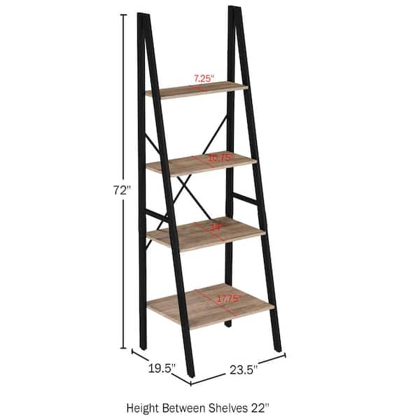 4 Shelf Leaning Ladder Bookcase 780253wkd, Black Steel Ladder Bookcase