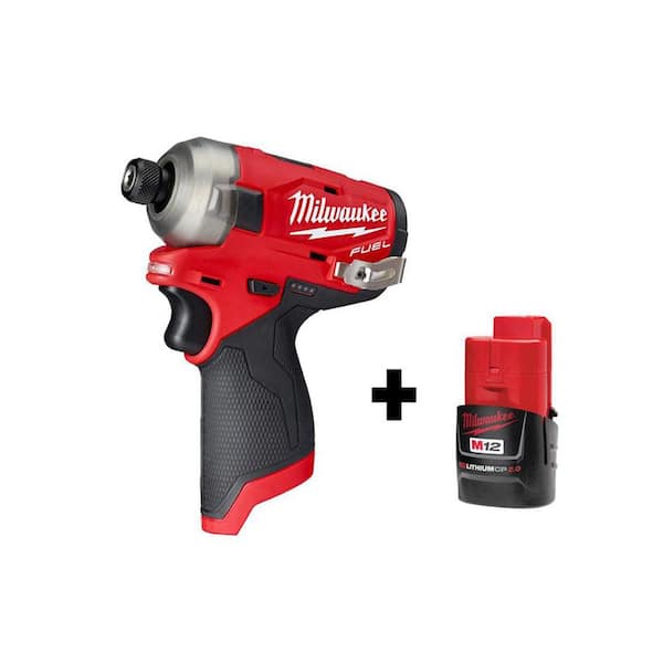 Milwaukee M12 FUEL SURGE 12-Volt 1/4 in. Lithium-Ion Brushless Cordless Hex Impact Driver with  M12 2.0Ah Battery