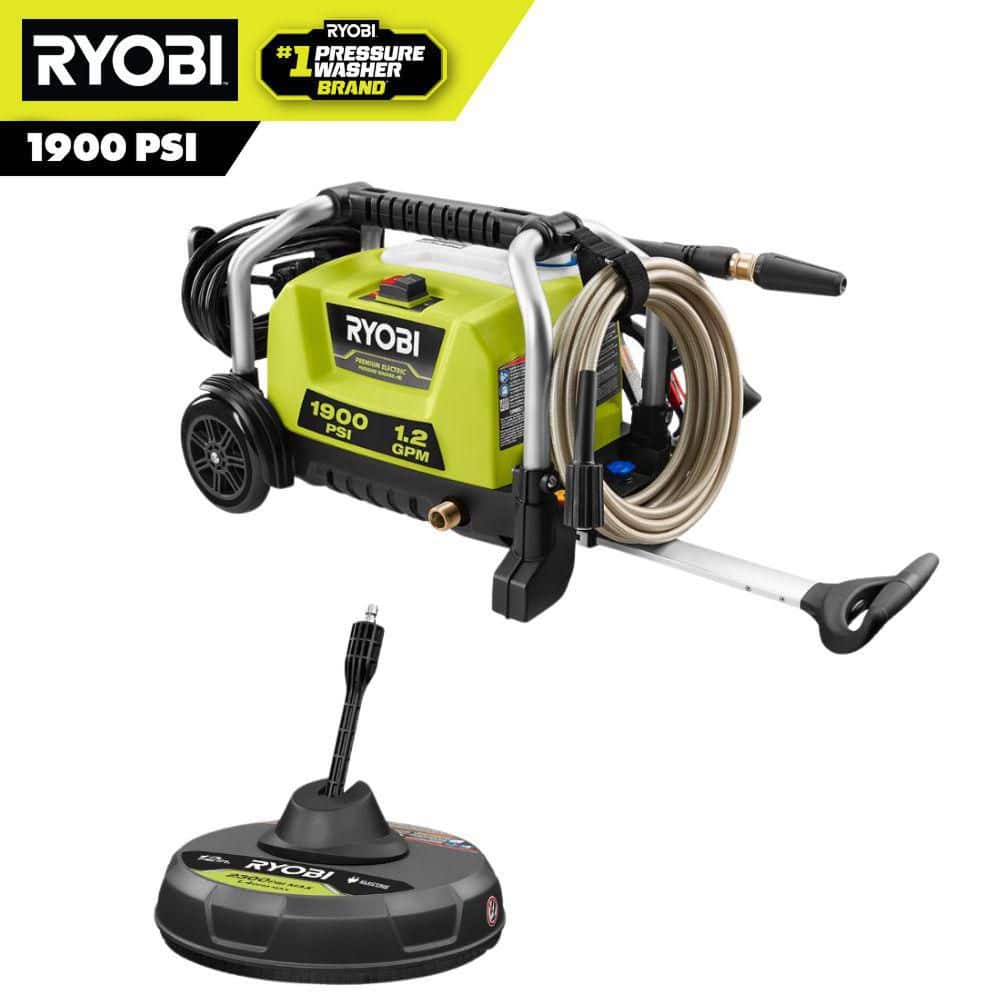 RYOBI 1900 PSI 1.2 GPM Cold Water Wheeled Electric Pressure Washer with 12 in. Surface Cleaner RY1419MT-RY31012 - The Home Depot
