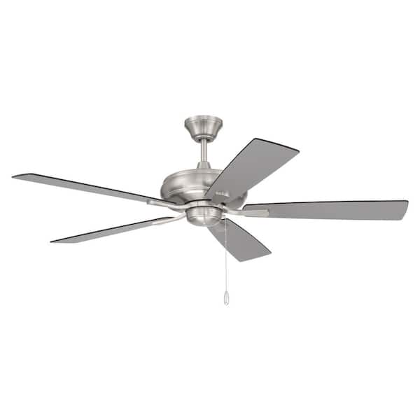 CRAFTMADE Eos 52 in. Indoor Dual Mount Brushed Polished Nickel Finish Ceiling Fan with Brushed Nickel/Greywood Reversible Blades