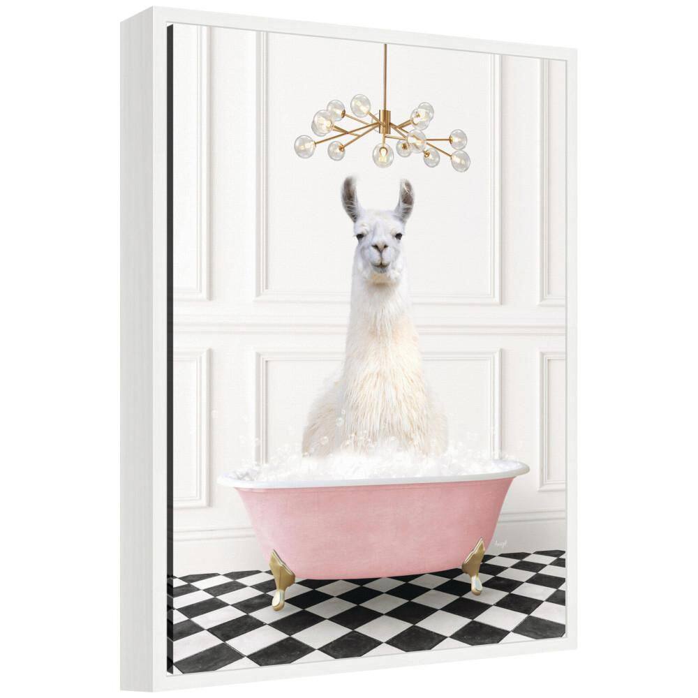 "Sylvie ""Llama in Pink Bathtub on Checker Floor"" by Amy Peterson Animals Framed Art Print 24 in. x 18 in." price history on PriceWatchPro