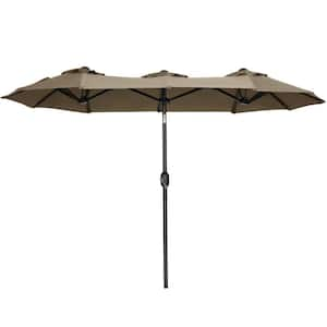 Double-Sided Patio Umbrella 9.5 ft. Large Outdoor Market Umbrella with Push Button Tilt and Crank, 3 Air Vents in Gray