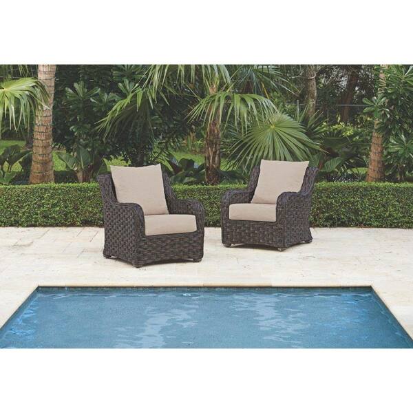 Home Decorators Collection Sunset Point Brown Wicker Patio Lounge Chair with Sand Cushions (2-Pack)