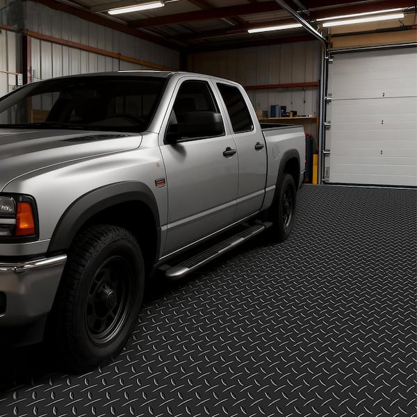 Black Garage Floor Roll, 4 x 20 ft. Garage Flooring Mat, 3 mm Thickened Rubber Diamond Plate Floor Protector Mat