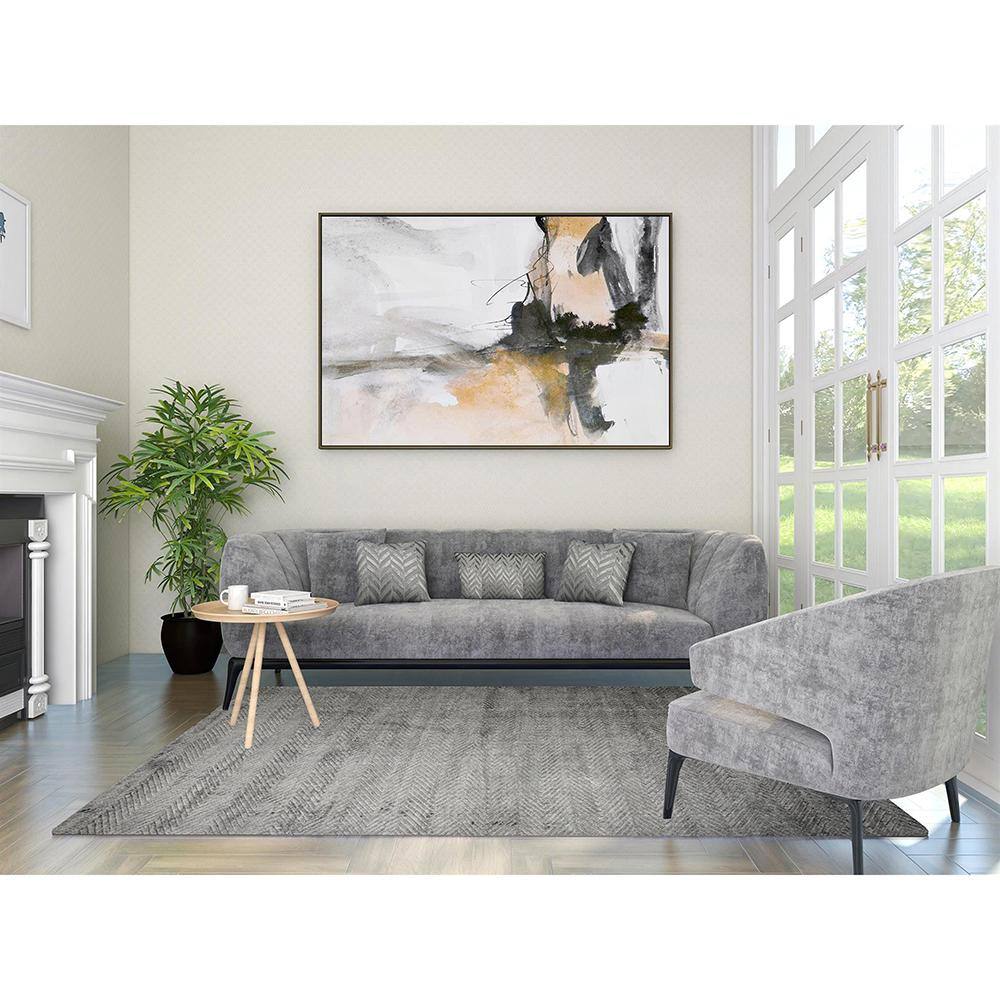 Charcoal Herringbone Hand-Knotted Viscose 8' x 10' Area Rug