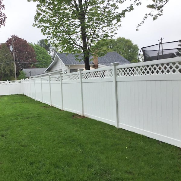 Weatherables Glenshire 72 in. H x 132 ft. L White Vinyl Complete Privacy Fence with Lattice Project Pack