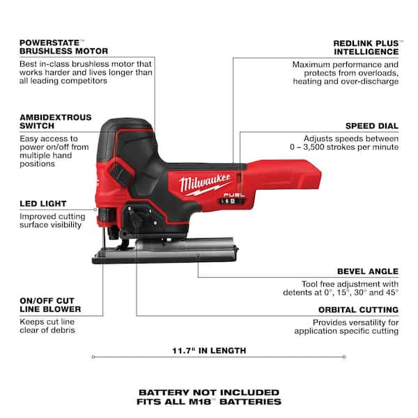 Milwaukee - M18 FUEL 18V Lithium-Ion Brushless Cordless Barrel Grip Jig Saw with 5.0 Ah Battery
