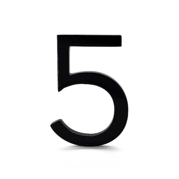 Montague Metal Products 12 in. Black Aluminum Floating or Flat Modern House Number 5