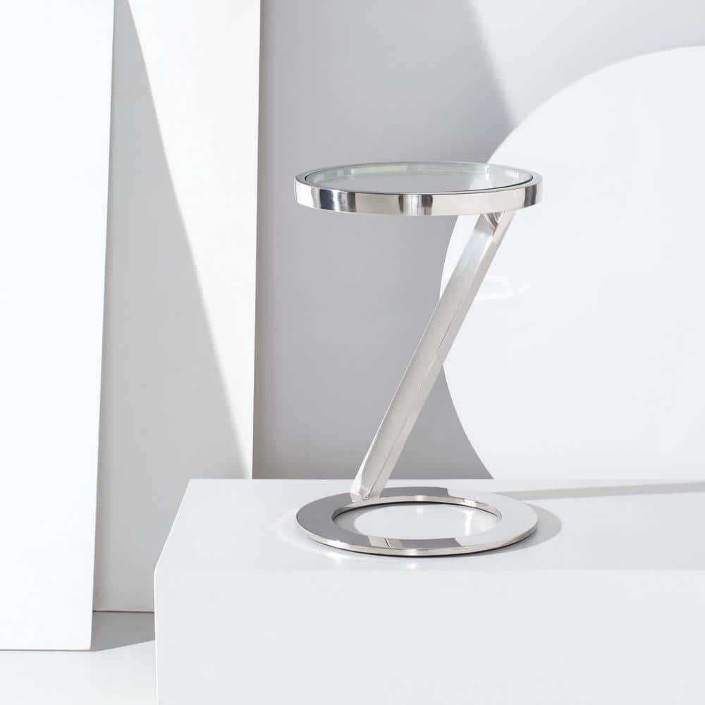 Round Chrome Metal and Glass End Table