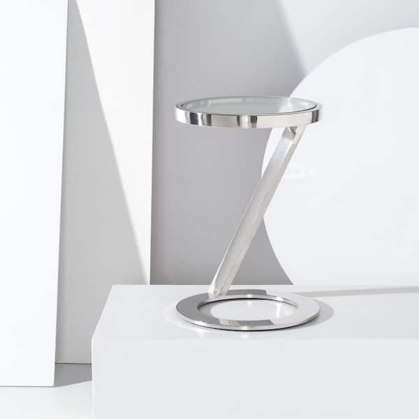SAFAVIEH Mariana 13.8 in. Chrome Round Glass End Table