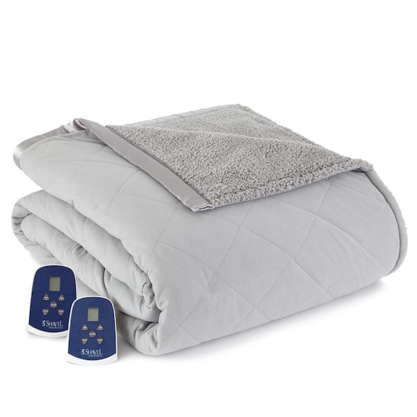 Micro Flannel Sherpa Reverse Queen Greystone Electric Heated Blanket