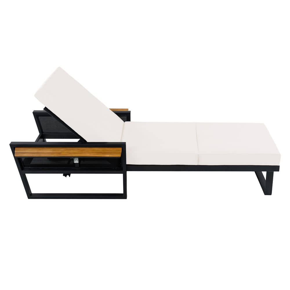 Abbie Black Metal and Textilene Adjustable Patio Outdoor Chaise Lounge with 3-Fold Cream Cushions, Foldable Arms price history on PriceWatchPro