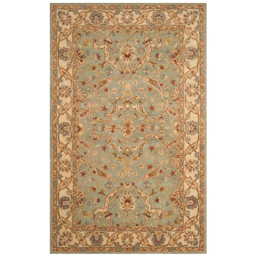 Antiquity Teal and Beige Hand-Tufted Wool Round Rug