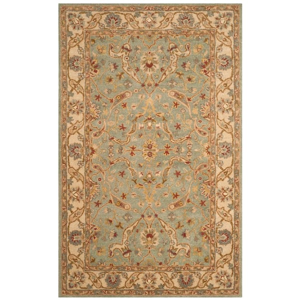SAFAVIEH Antiquity Teal/Beige Doormat 2 ft. x 4 ft. Border Area Rug