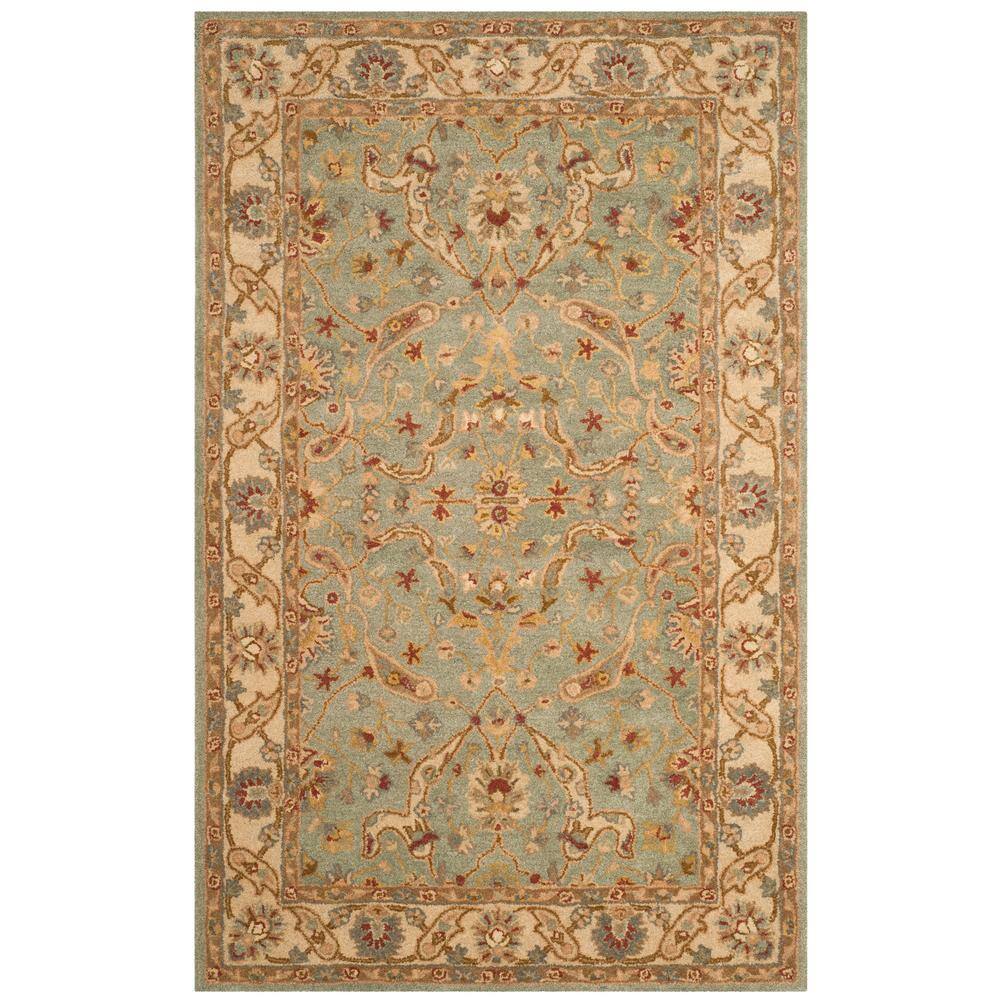 Teal and Beige Hand-Tufted Wool Area Rug, 3' x 5'