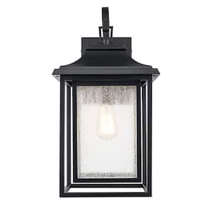 Bosque 20.5 in. 1-Light Black Outdoor Hardwired Wall Lantern Sconce with No Bulbs Included and Clear Seeded Glass