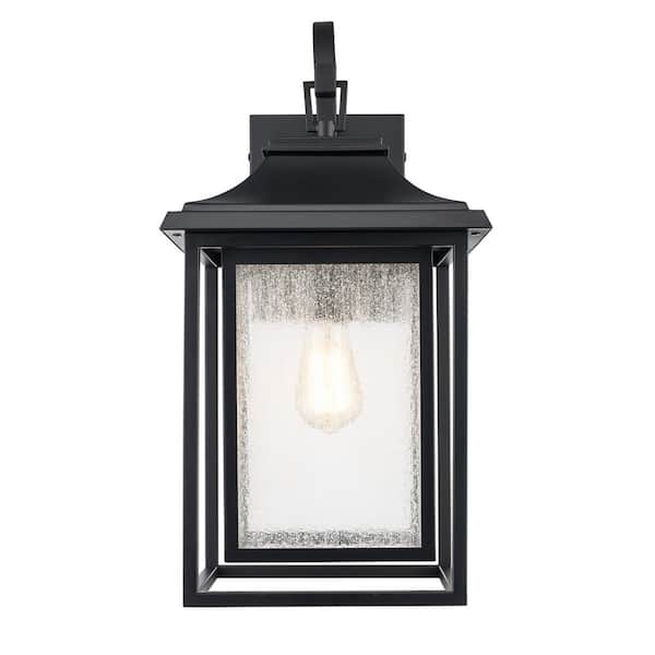 Bel Air Lighting Bosque 20.5 in. 1-Light Black Outdoor Hardwired Wall Lantern Sconce with No Bulbs Included and Clear Seeded Glass