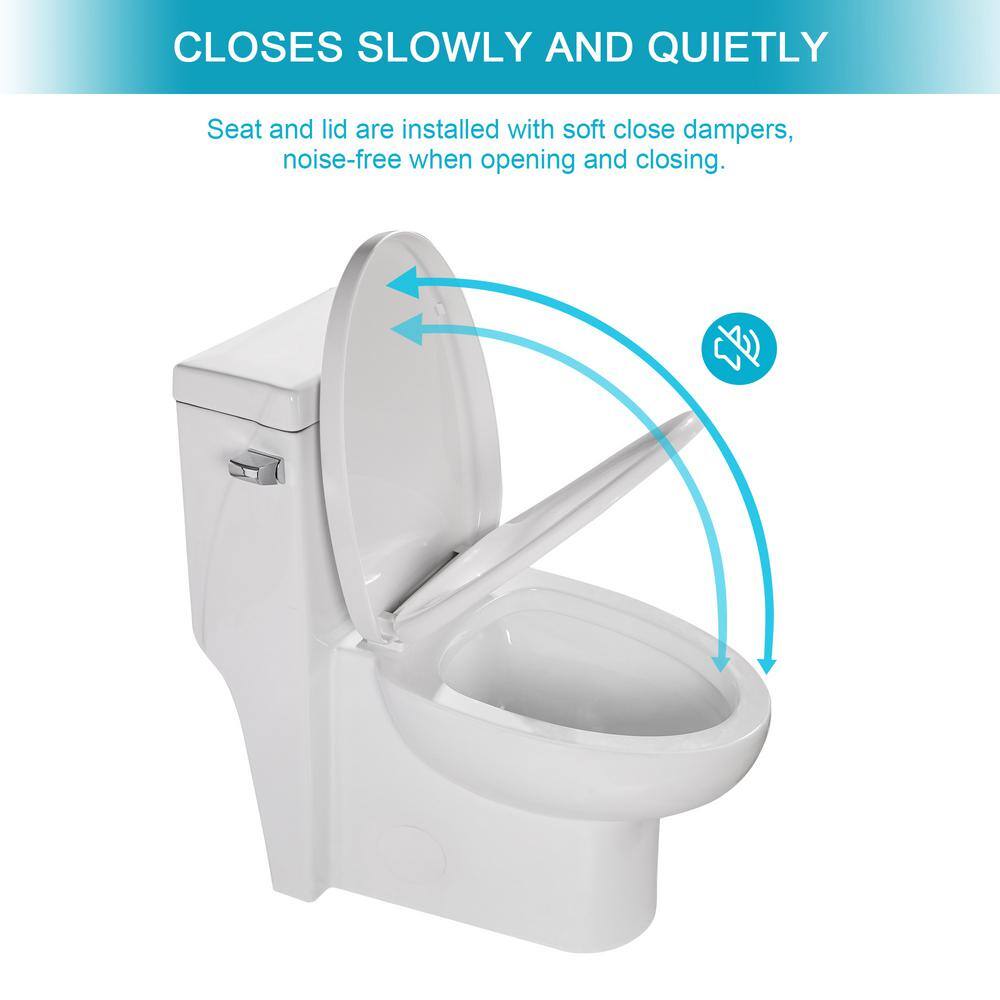 White Ceramic Elongated One-Piece Toilet with Silent Flush