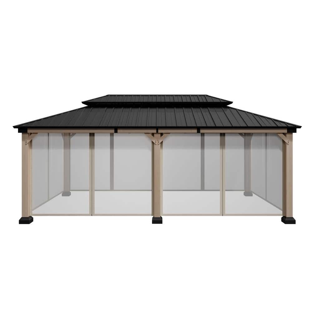 Beverly Hills 20-ft x 12-ft Cedar Wood and Black Steel Patio Gazebo
