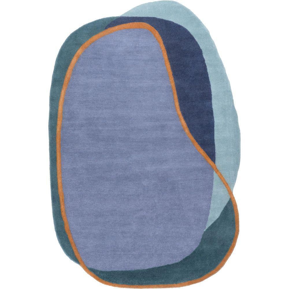 Blue Abstract Handmade Wool 4' x 6' Area Rug