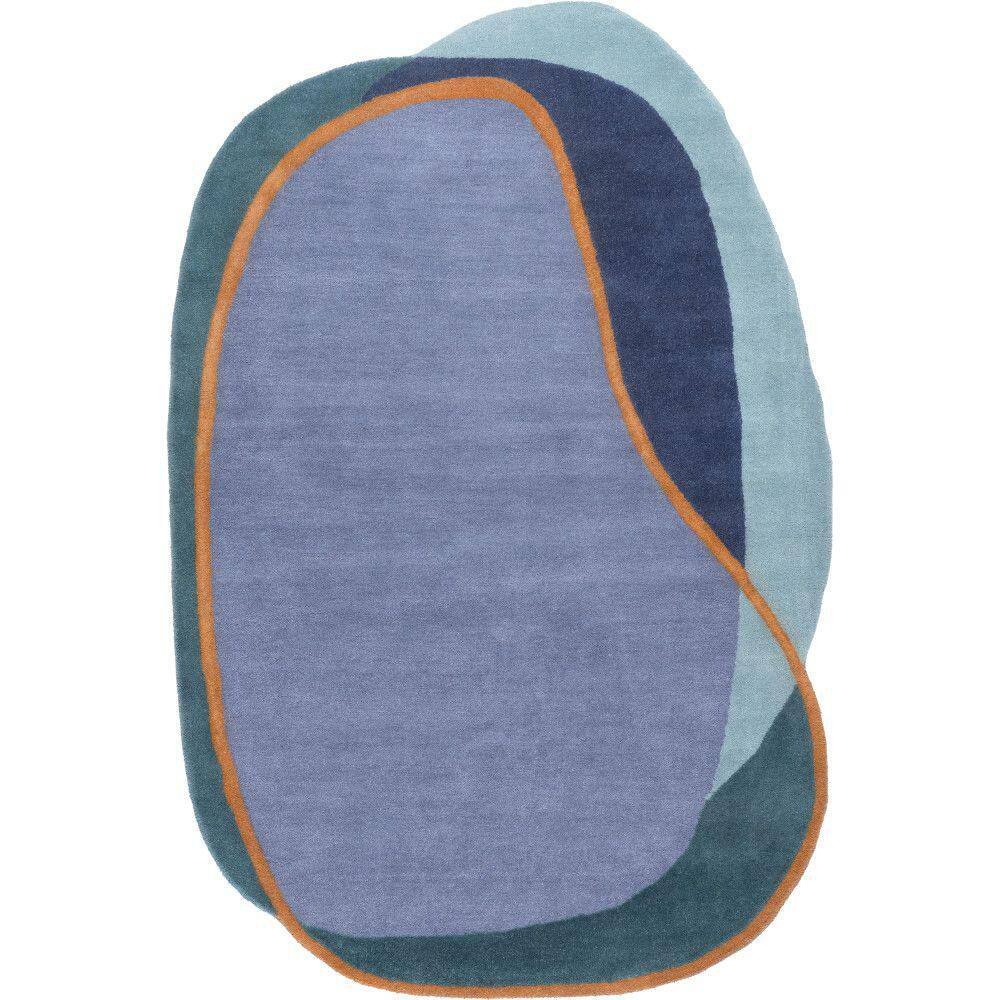 Blue Abstract Handmade Wool 4' x 6' Area Rug