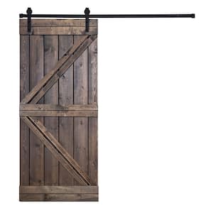Modern K-Bar Series 30 in. x 84 in. Otter Brown stained Knotty Pine Wood DIY Sliding Barn Door with Hardware Kit