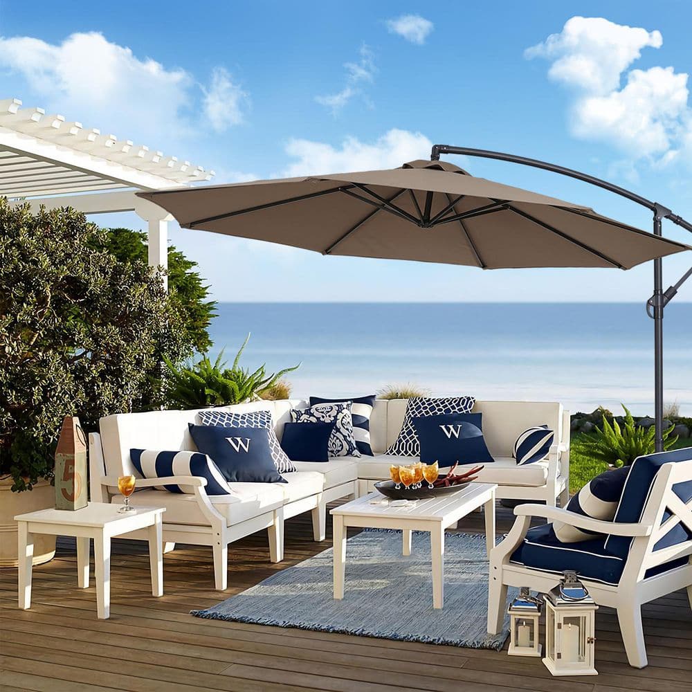 Sonkuki 10 ft. Round Outdoor Patio Cantilever Offset Umbrellas in Taupe R-BRELA-34K