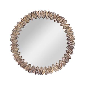 26.375 in. W x 26.375 in. H Round Framed Metal Wall Mirror with Leaf Design