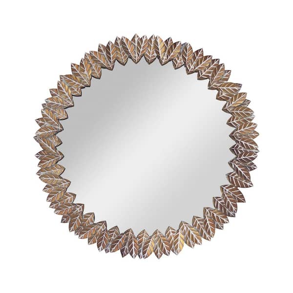 PARISLOFT 26.375 in. W x 26.375 in. H Round Framed Metal Wall Mirror with Leaf Design