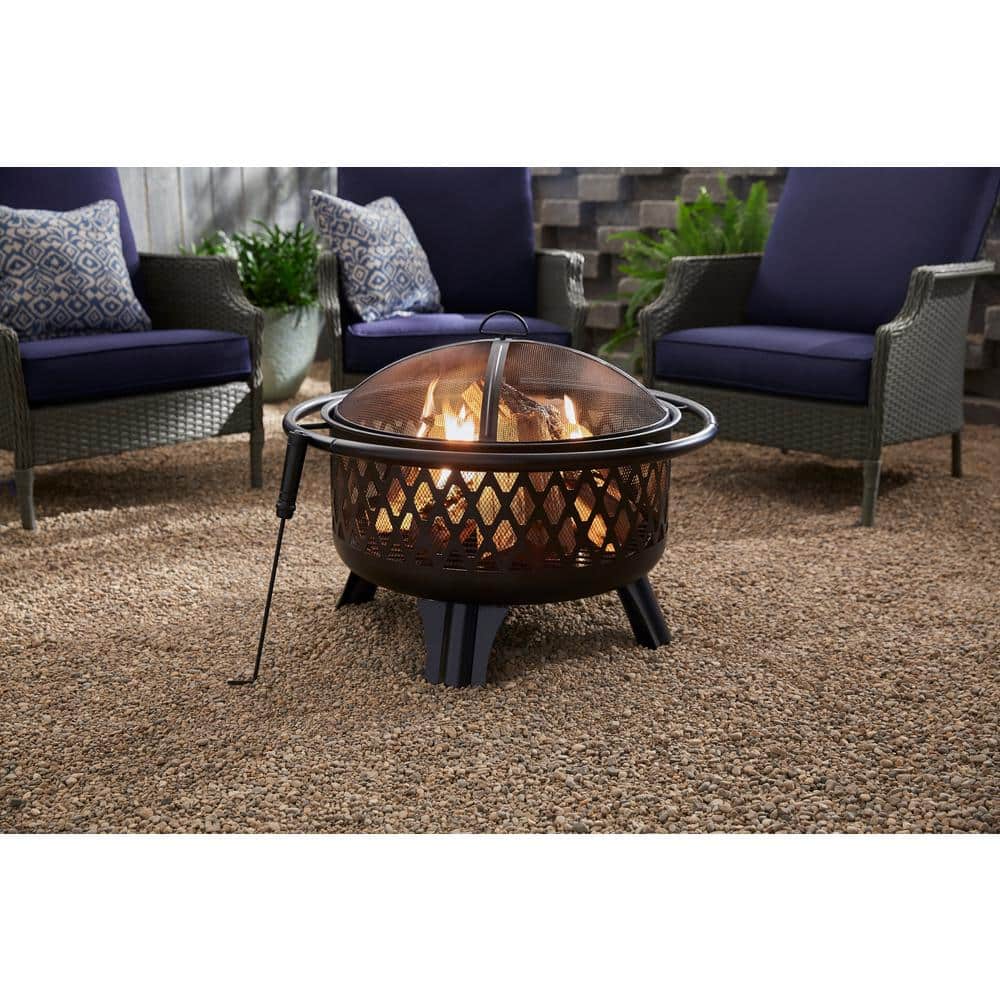 Hampton Bay Piedmont 30 in. Steel Fire Pit in Black with Poker OFW992RA - The Home Depot