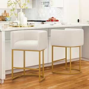 Jessica 26 in.Beige Modern Counter Bar Stool Fabric Upholstered Barrel Counter Stool with Gold Metal Frame 2-pack