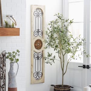 12 in. x  58 in. Wood White Distressed Door Inspired Ornamental Scroll Wall Decor with Metal Wire Details