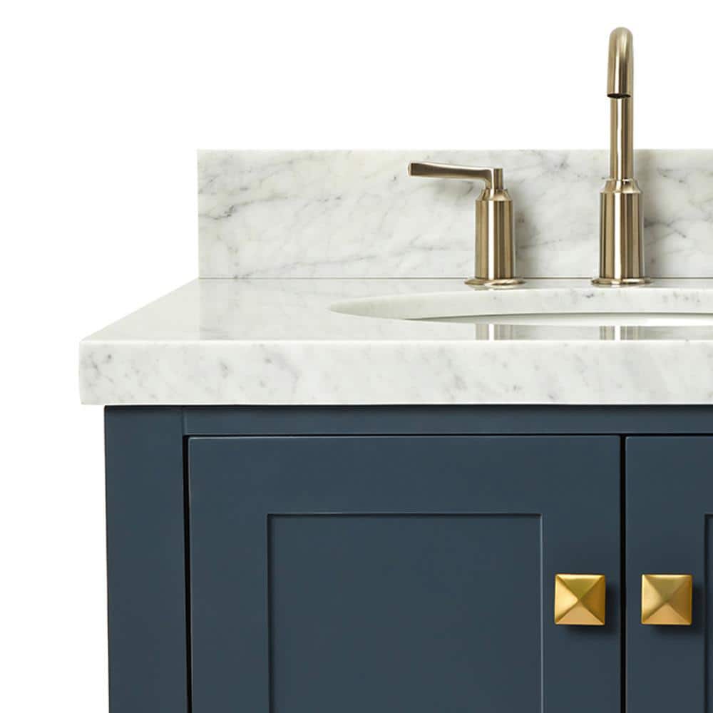 Midnight Blue Marble Top Single Basin Vanity with Brass Hardware