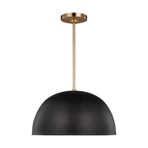 Ivan 1-Light Midnight Black Transitional Dimmable Indoor/Outdoor Pendant Light with Round Steel Shade