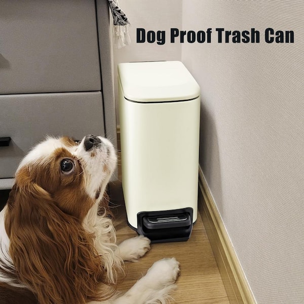 ITOPFOX Bathroom 1.6 Gal. Creamy White Metal Household Trash Can