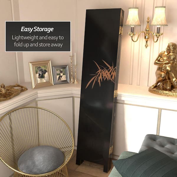 Red Lantern 6 ft. Gold 4-Panel Cranes Room Divider L3-MSS47CPGN-L