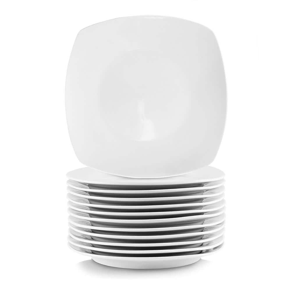 12-Piece Square Porcelain Large Dinner Plates in White