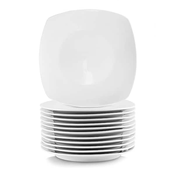 Elama 12-Piece Square Porcelain Large Dinner Plates in White